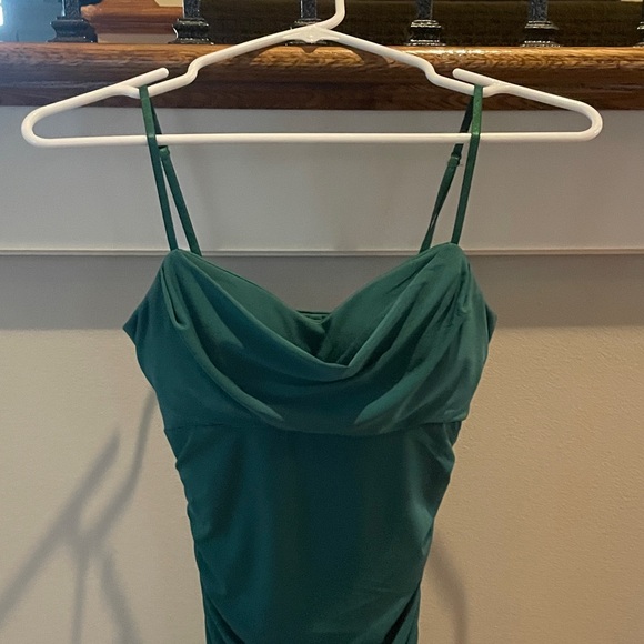 Emerald Sundae Forest Green Ruched Mini Dress XXS - Picture 2 of 5